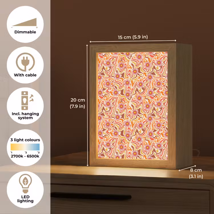 Retro - Bloemen - Patroon Light Box met kabel (Tafellamp) klein 925 -USP_EN