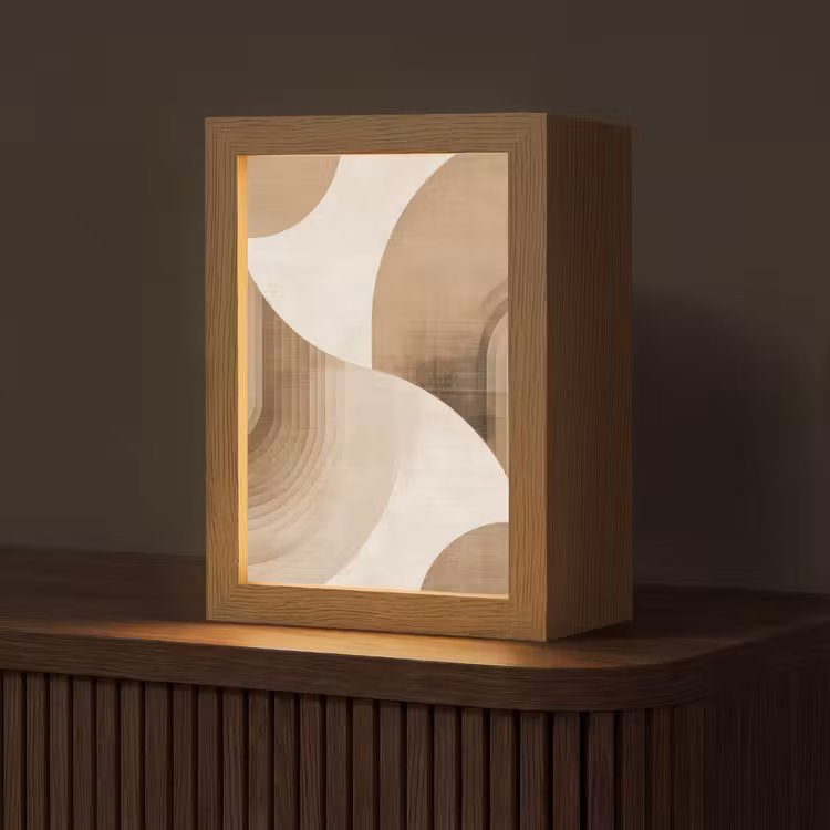 Retro - Geometrische lagen - Aardetinten Light Box met kabel (Tafellamp) klein -z3d_website
