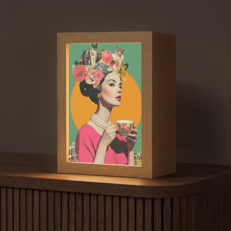 Retro - Vrouw - Stad - Zon Light Box met kabel (Tafellamp) klein -z3d_website