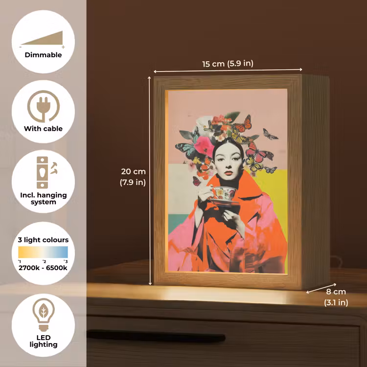 Retro - Vrouw - Kopje - Vlinders Light Box met kabel (Tafellamp) klein -USP_EN
