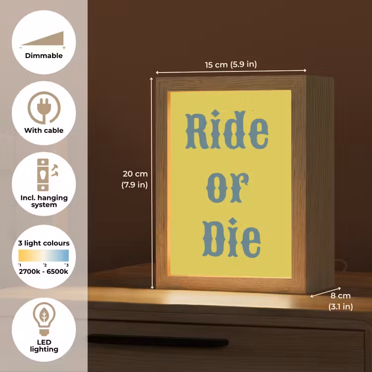 Ride or die - Geel - Blauw Light Box met kabel (Tafellamp) klein -USP_EN