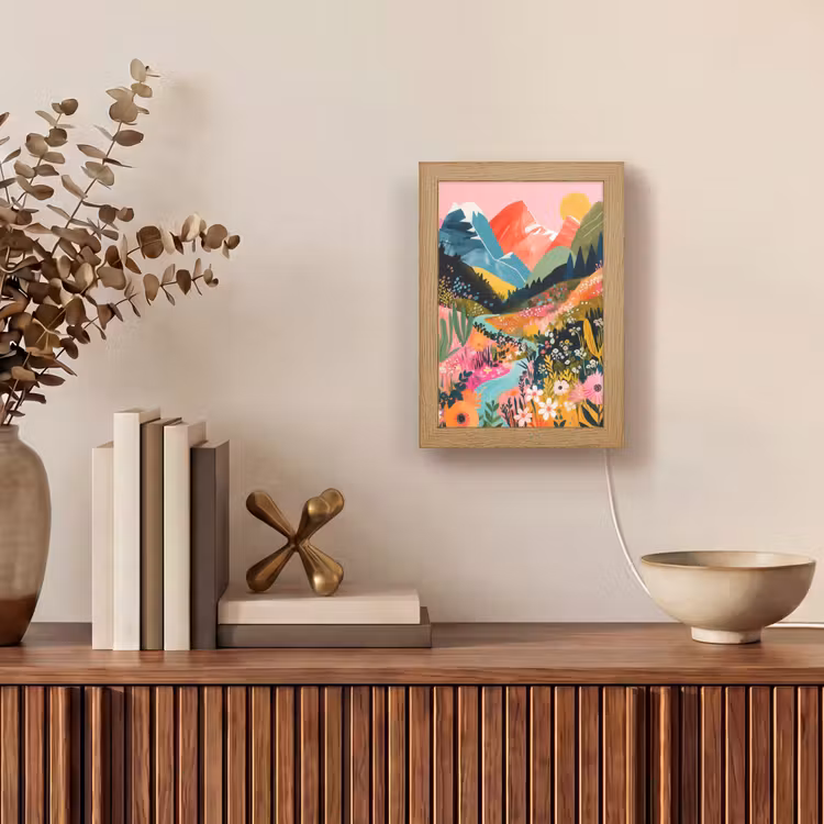 Rivier - Diepte - Bloemen Light Box met kabel (Tafellamp) klein -sfeer2