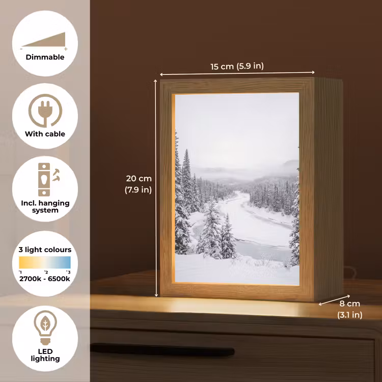 Rivier - Bevroren - Landschap - Winter Light Box met kabel (Tafellamp) klein -USP_EN