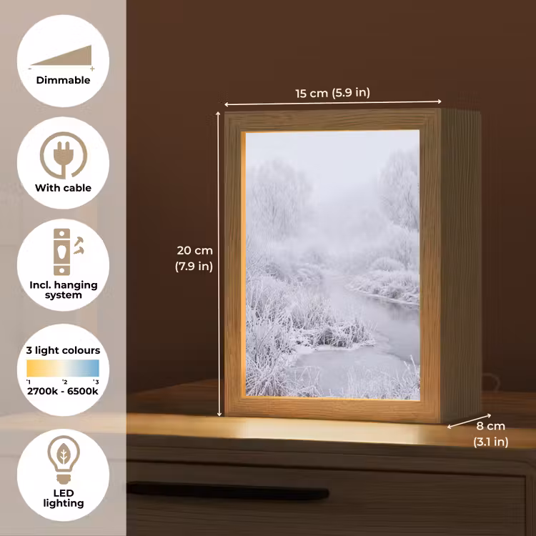 Rivier - Sneeuw - Bos - Winter - Schilderachtig Light Box met kabel (Tafellamp) klein -USP_EN