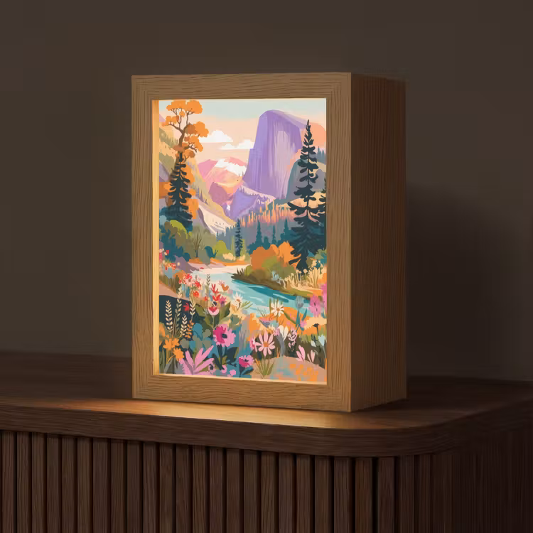 Rivier - Vallei vol bloemen - Levendig Light Box met kabel (Tafellamp) klein -z3d_website