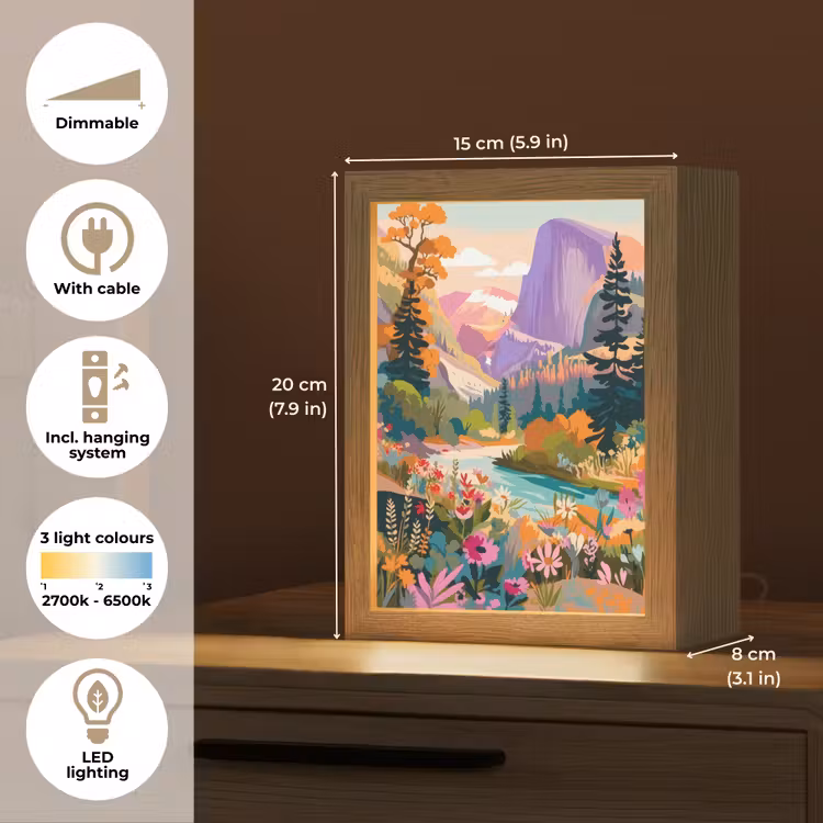 Rivier - Vallei vol bloemen - Levendig Light Box met kabel (Tafellamp) klein -USP_EN