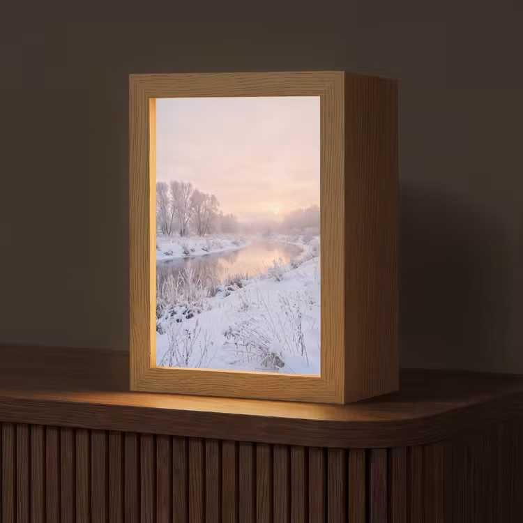 Rivier - Winter - Landschap - Sneeuw - Zonsopgang Light Box met kabel (Tafellamp) klein -z3d_website