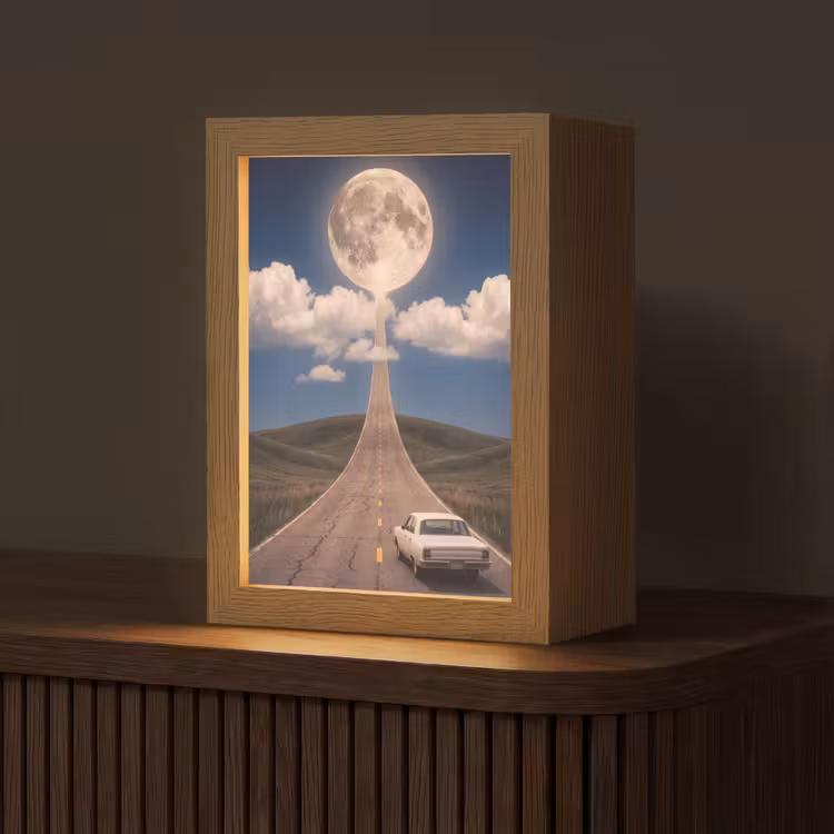 Table Lamp - Road - Moon - Night - Weg - Maan - Nacht Light Box met kabel (Tafellamp) klein