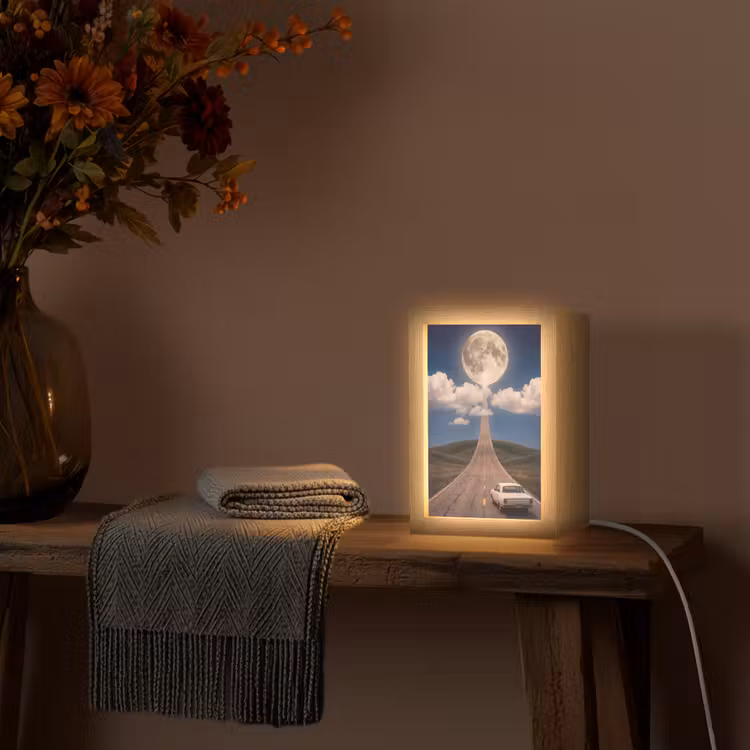 Table Lamp - Road - Moon - Night - Weg - Maan - Nacht Light Box met kabel (Tafellamp) klein