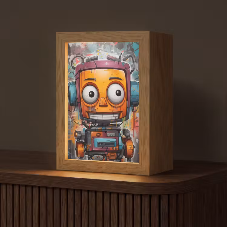 Robot - Graffiti - Oranje - Kleuren Light Box met kabel (Tafellamp) klein -z3d_website
