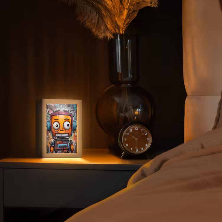 Robot - Graffiti - Oranje - Kleuren Light Box met kabel (Tafellamp) klein -sfeer1