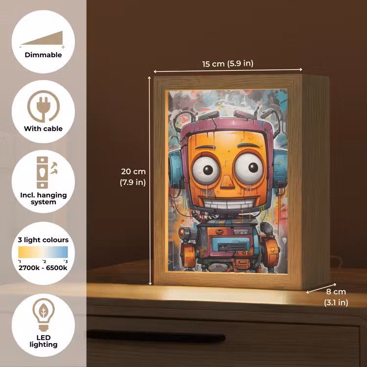 Robot - Graffiti - Oranje - Kleuren Light Box met kabel (Tafellamp) klein -USP_EN