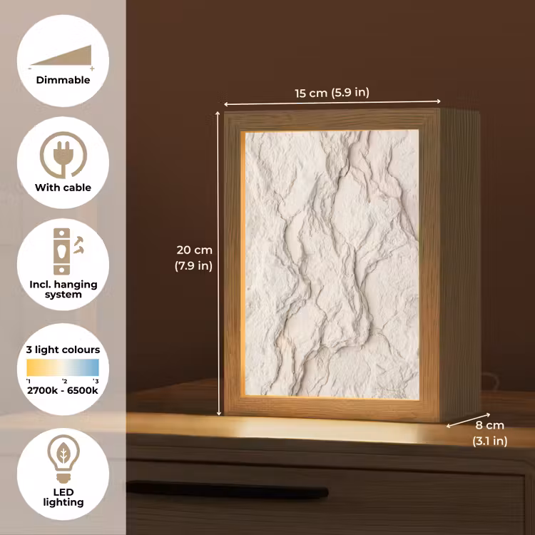 Rots - Structuur - Natuur - Beige - Abstract Light Box met kabel (Tafellamp) klein -USP_EN