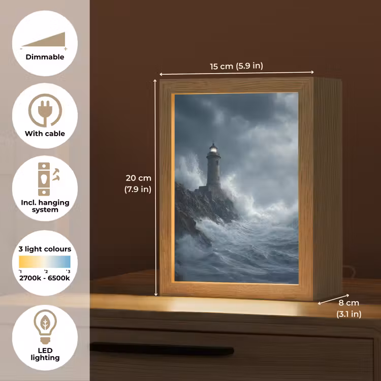 Rotsen - Vuurtoren - Golven - Klliffen Light Box met kabel (Tafellamp) klein -USP_EN