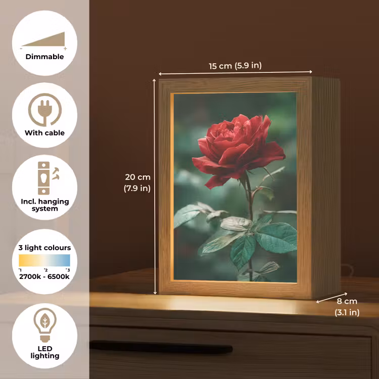 Roos - Bladeren - Dieprood Light Box met kabel (Tafellamp) klein -USP_EN