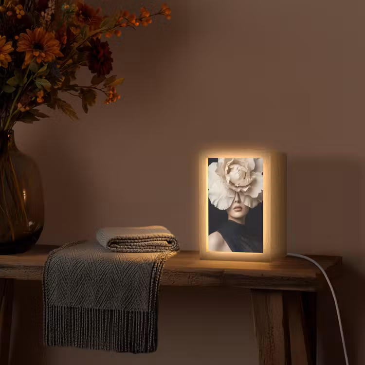 Roos - Tijdloos - Zwart Light Box met kabel (Tafellamp) klein -sfeer4