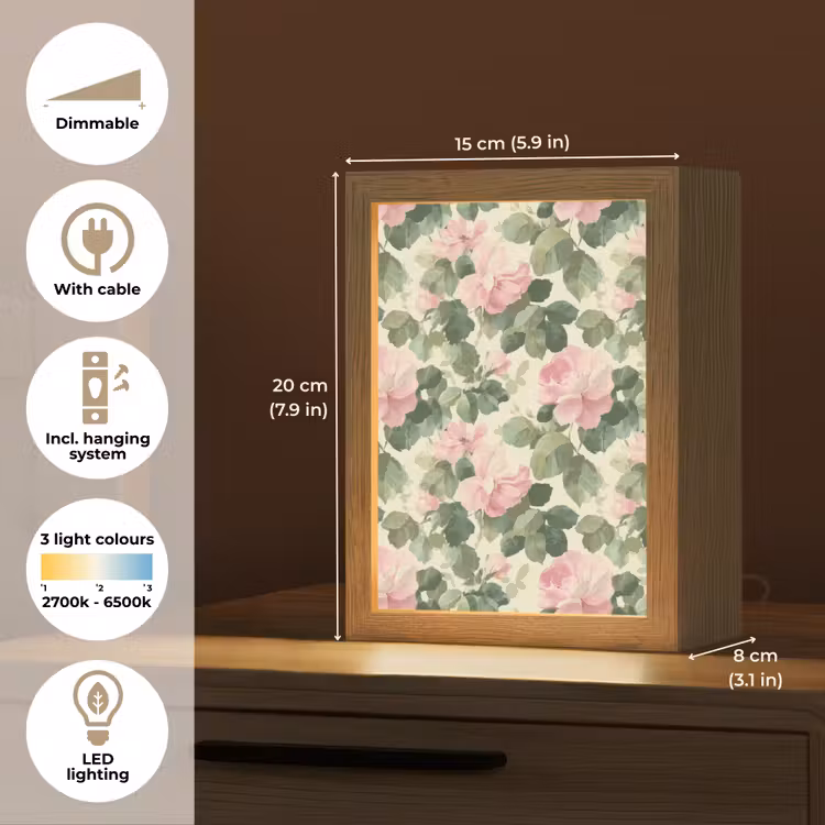 Rozen - Botanisch - Roze Light Box met kabel (Tafellamp) klein 925 -USP_EN