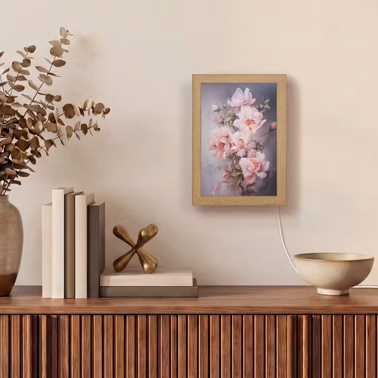 Rozen - Bloemen - Roze - Kunst - Watercolor Light Box met kabel (Tafellamp) klein -sfeer2
