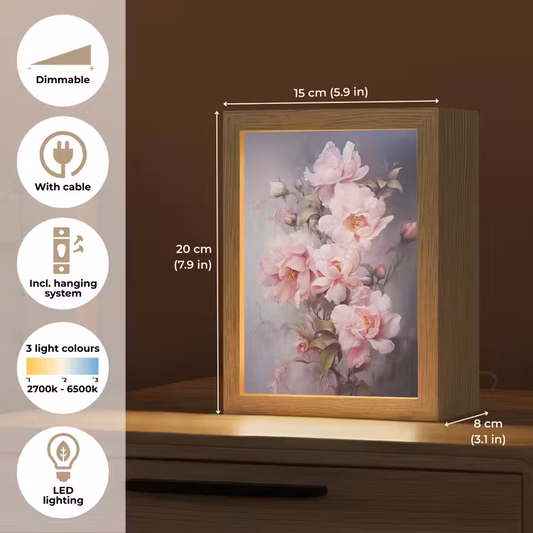 Rozen - Bloemen - Roze - Kunst - Watercolor Light Box met kabel (Tafellamp) klein -USP_EN
