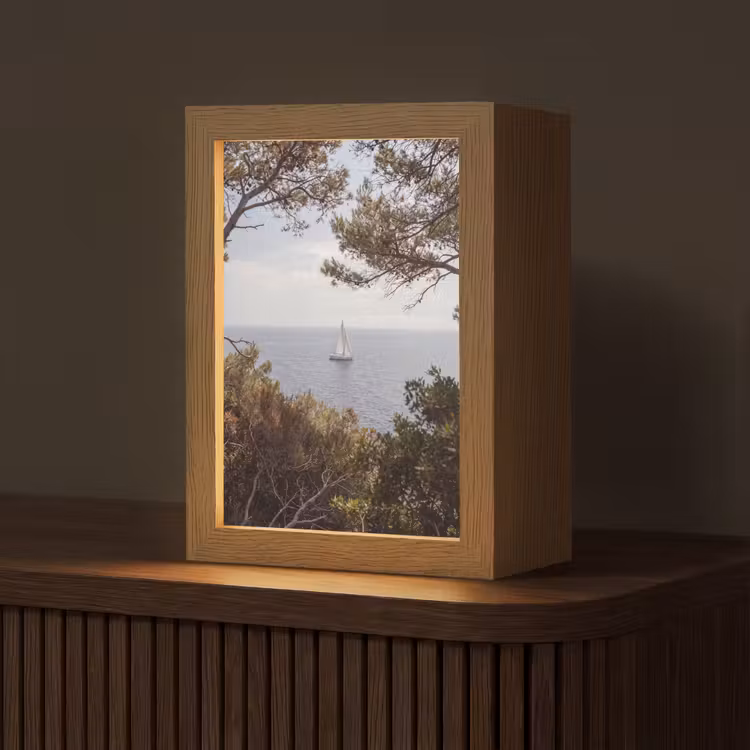 Table Lamp - Sailboat - trees - water - Zeilboot - bomen - water Light Box met kabel (Tafellamp) klein