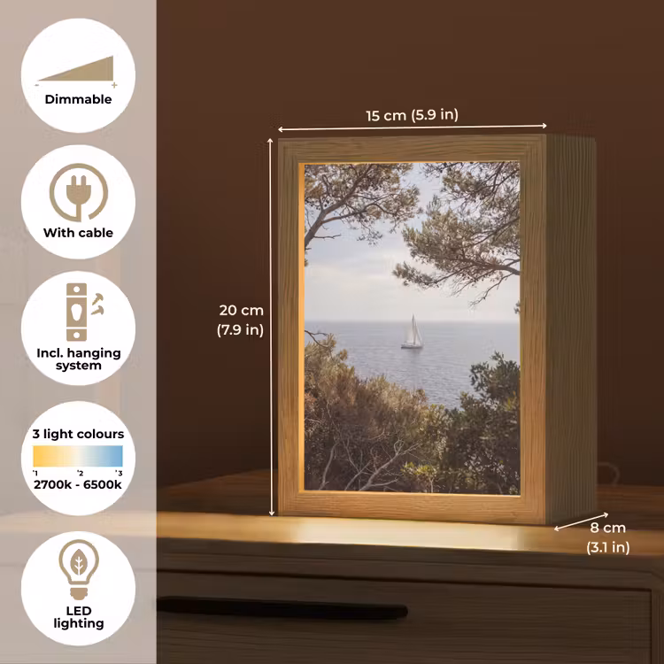 Table Lamp - Sailboat - trees - water - Zeilboot - bomen - water Light Box met kabel (Tafellamp) klein
