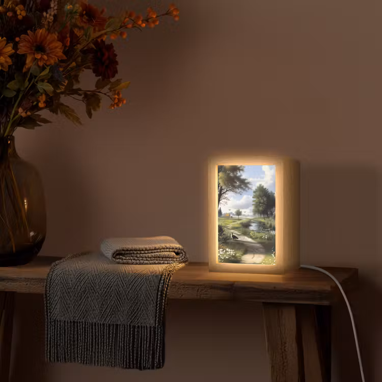 Zandpad - Groen landschap - Water Light Box met kabel (Tafellamp) klein -sfeer4