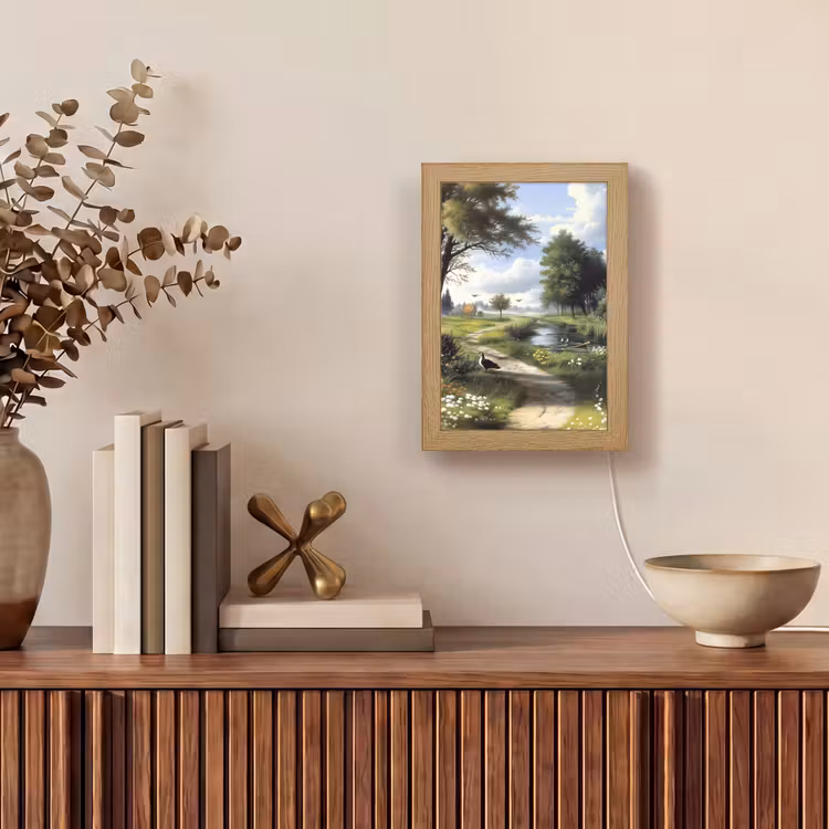 Zandpad - Groen landschap - Water Light Box met kabel (Tafellamp) klein -sfeer2