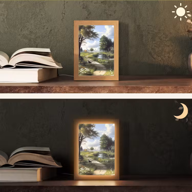 Zandpad - Groen landschap - Water Light Box met kabel (Tafellamp) klein -sfeer3