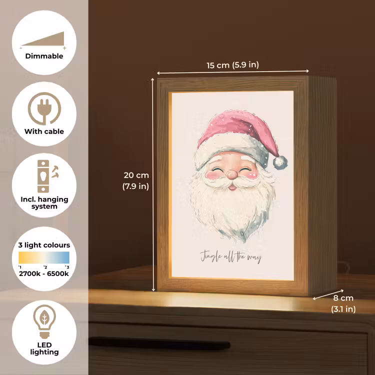 Kerstman - Kerst - Quote - Beige Light Box met kabel (Tafellamp) klein -USP_EN