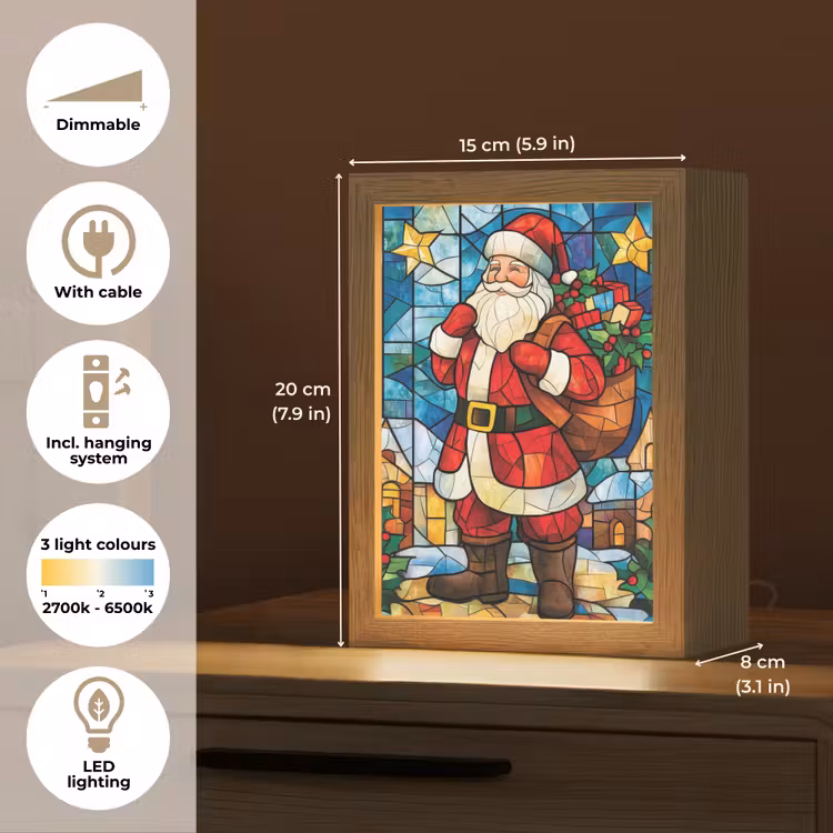 Kerstman - Glas - Kleurrijk Light Box met kabel (Tafellamp) klein -USP_EN
