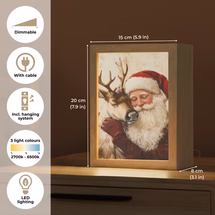 Kerstman - Rendier - Kerst - Christmas Light Box met kabel (Tafellamp) klein -USP_EN