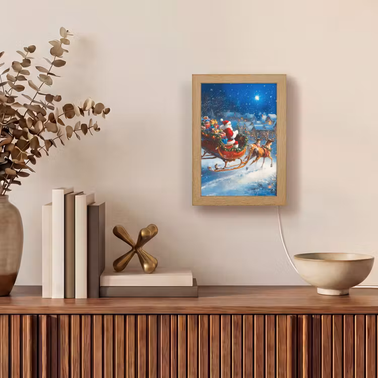 Kerstman - Rendier - Kerst - Sneeuw Light Box met kabel (Tafellamp) klein -sfeer2