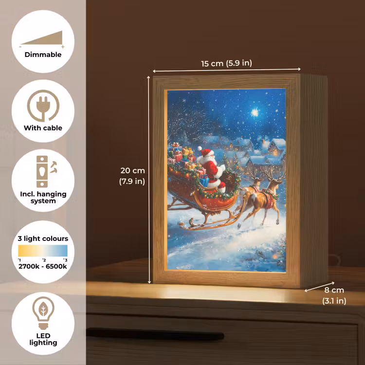 Kerstman - Rendier - Kerst - Sneeuw Light Box met kabel (Tafellamp) klein -USP_EN