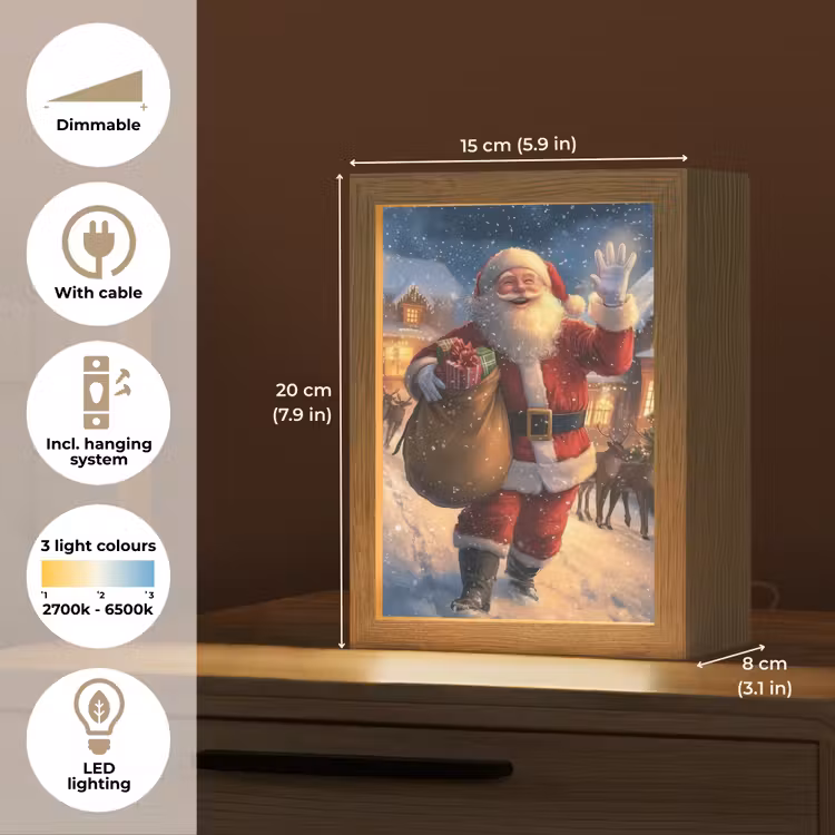 Kerstman - Dorp - Hert - Donker Light Box met kabel (Tafellamp) klein -USP_EN