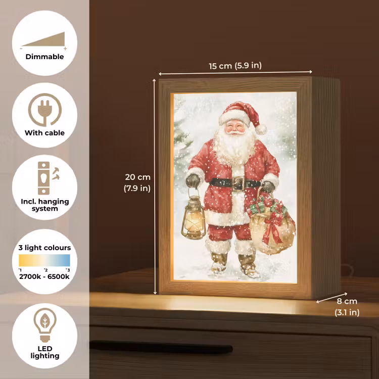 Kerstman- Winter - Sneeuw - Wit - Rood Light Box met kabel (Tafellamp) klein -USP_EN