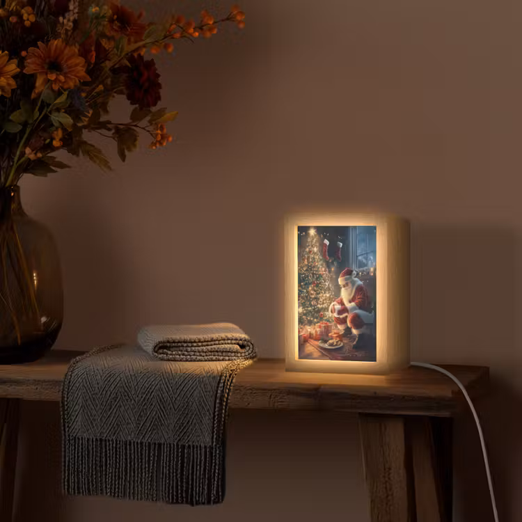 Kerstman - Haard - Donker Light Box met kabel (Tafellamp) klein -sfeer4