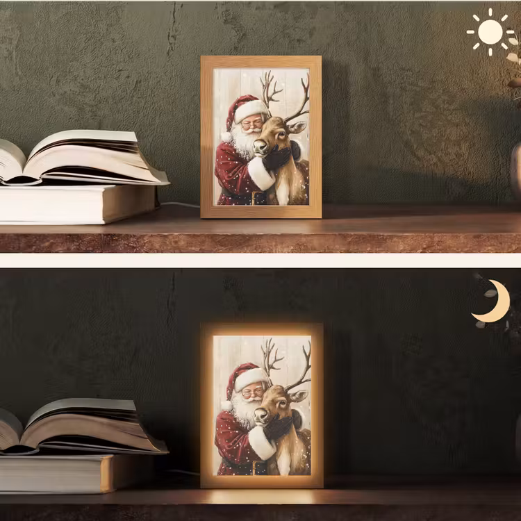 Kerstman - Rendier - Sneeuw - Kleurrijk Light Box met kabel (Tafellamp) klein -sfeer3