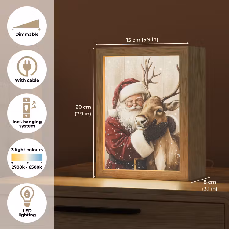Kerstman - Rendier - Sneeuw - Kleurrijk Light Box met kabel (Tafellamp) klein -USP_EN
