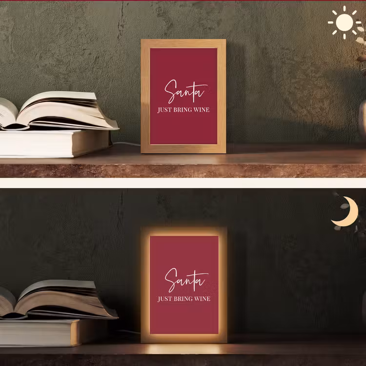 Santa - Wine - Rood - Kerst - Kerstman Light Box met kabel (Tafellamp) klein -sfeer3