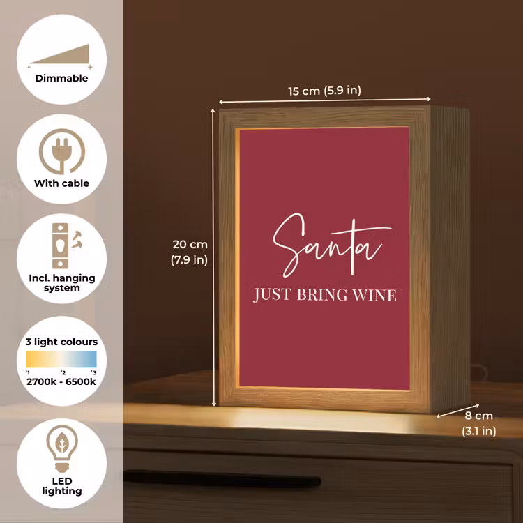 Santa - Wine - Rood - Kerst - Kerstman Light Box met kabel (Tafellamp) klein -USP_EN