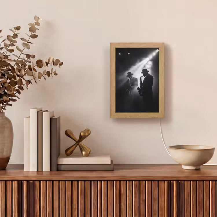 Saxofonisten - Hoeden - Rook - Licht Light Box met kabel (Tafellamp) klein -sfeer2