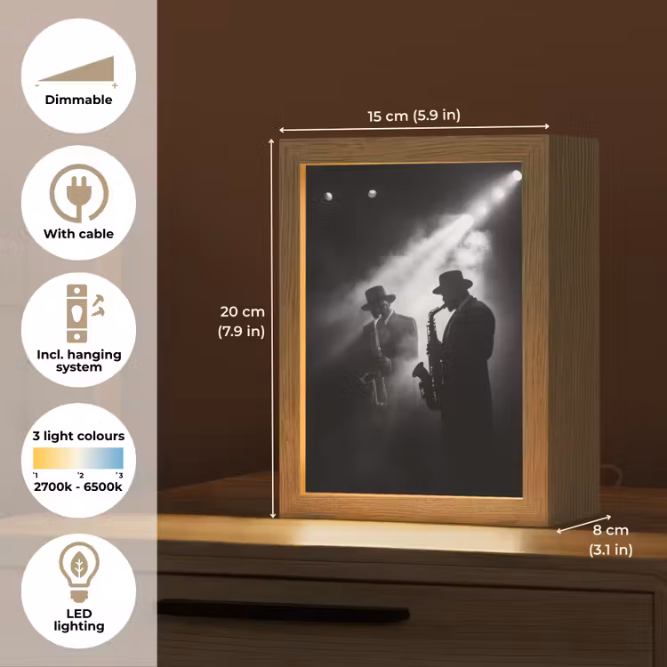 Saxofonisten - Hoeden - Rook - Licht Light Box met kabel (Tafellamp) klein -USP_EN