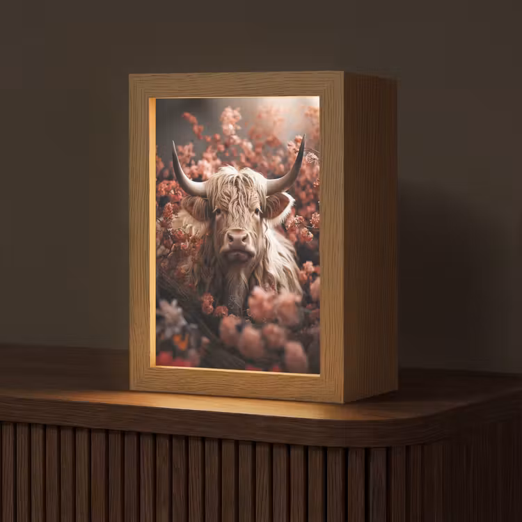 Schotse hooglander - Dier - Natuur - Bloemen - Botanisch Light Box met kabel (Tafellamp) klein -z3d_website