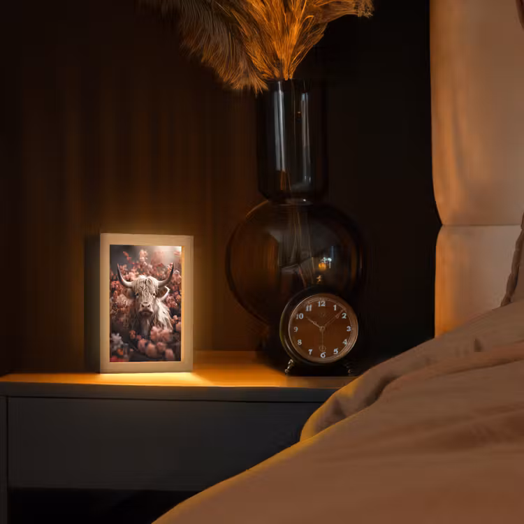 Schotse hooglander - Dier - Natuur - Bloemen - Botanisch Light Box met kabel (Tafellamp) klein -sfeer1