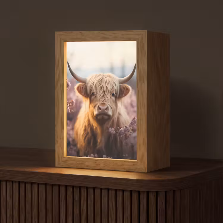 Schotse hooglander - Dieren portret - Bloemen - Dier Light Box met kabel (Tafellamp) klein -z3d_website
