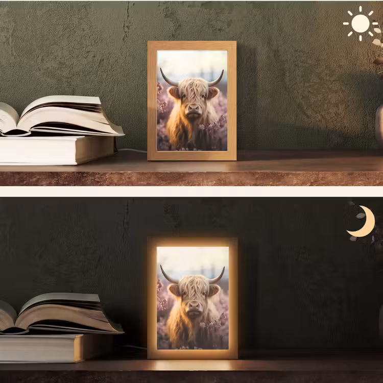 Schotse hooglander - Dieren portret - Bloemen - Dier Light Box met kabel (Tafellamp) klein -sfeer3