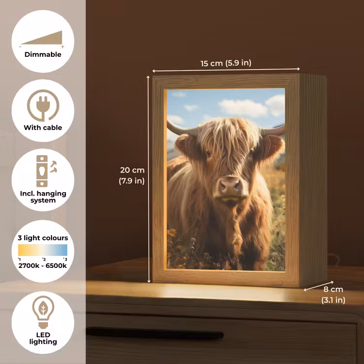 Schotse hooglander - Dieren portret - Natuur - Dier Light Box met kabel (Tafellamp) klein -USP_EN