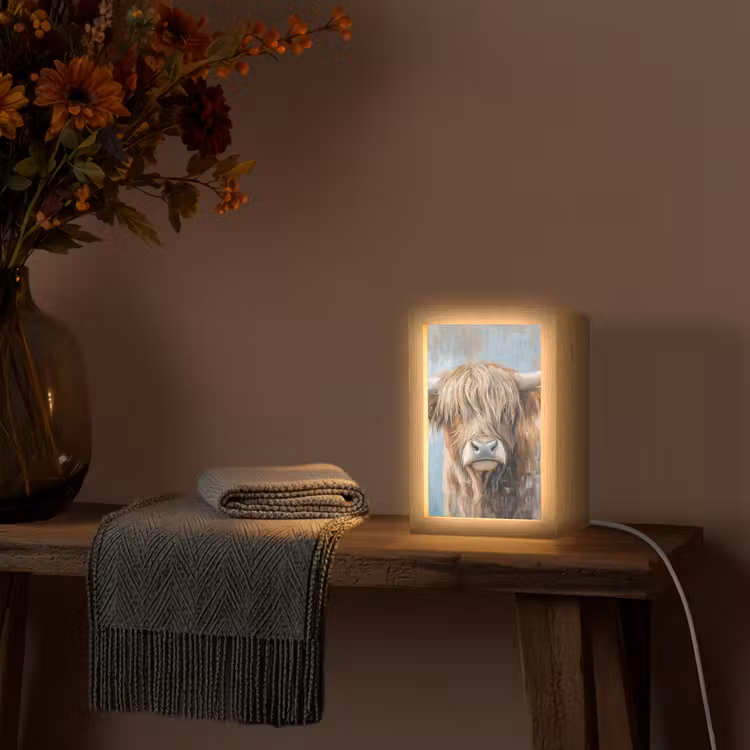 Schotse hooglander - Dieren - Koe - Street art Light Box met kabel (Tafellamp) klein -sfeer4