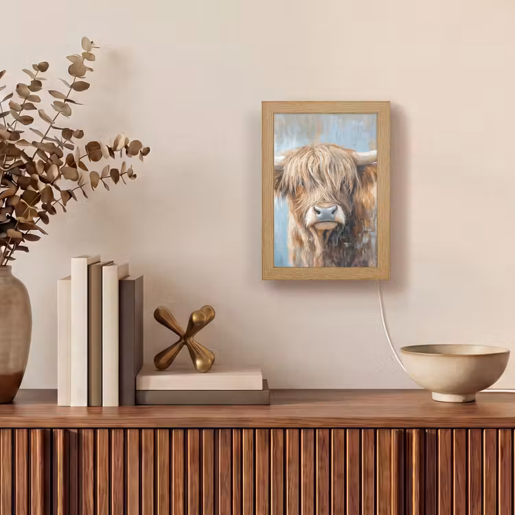 Schotse hooglander - Dieren - Koe - Street art Light Box met kabel (Tafellamp) klein -sfeer2