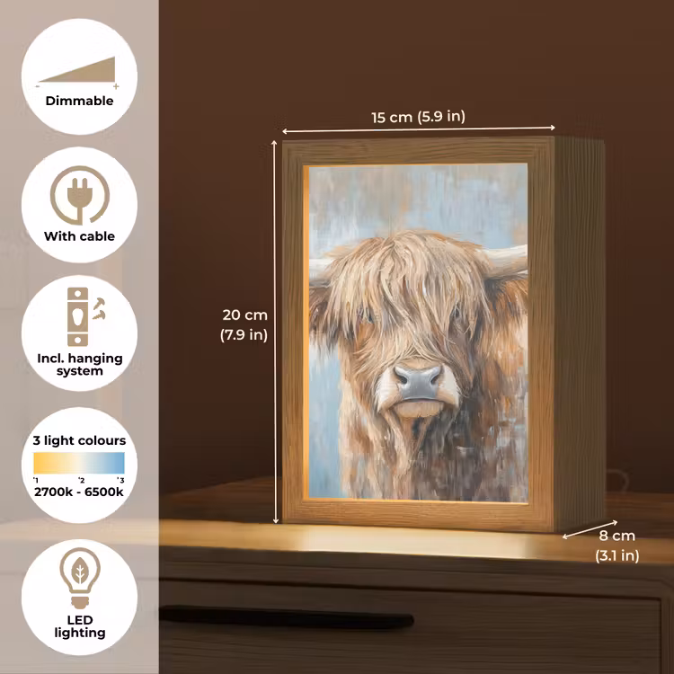 Schotse hooglander - Dieren - Koe - Street art Light Box met kabel (Tafellamp) klein -USP_EN